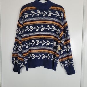 St John's Bay Size XXL‎ Mock Turtleneck  Multicolor Stripe Sweater Button Back